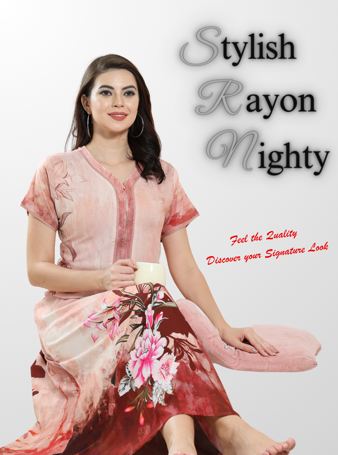 MANGAI Rayon Digital Printed Stylish Nighties for Stylish Women's | Updated Collections | Superior Quality | All Over Printed |Trendy Nighties for Women's