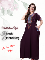 MANGAI Premium KARACHI Embroidery Nighties | Beautiful Embroidery Design's | Branded Quality | Half Sleeve | Regular Model | Stylish Nightdress for Women (KEM)