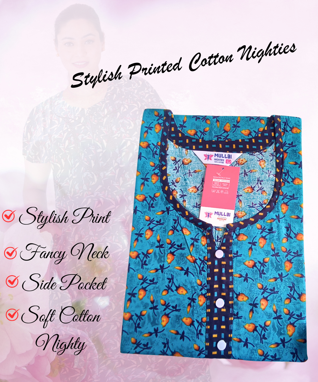 MANGAI Premium Regular Fit Cotton PrintedNighties - All Over Printed Stylish Nightwear for Stylish Women | Beautiful Nighties for Stylish Women's