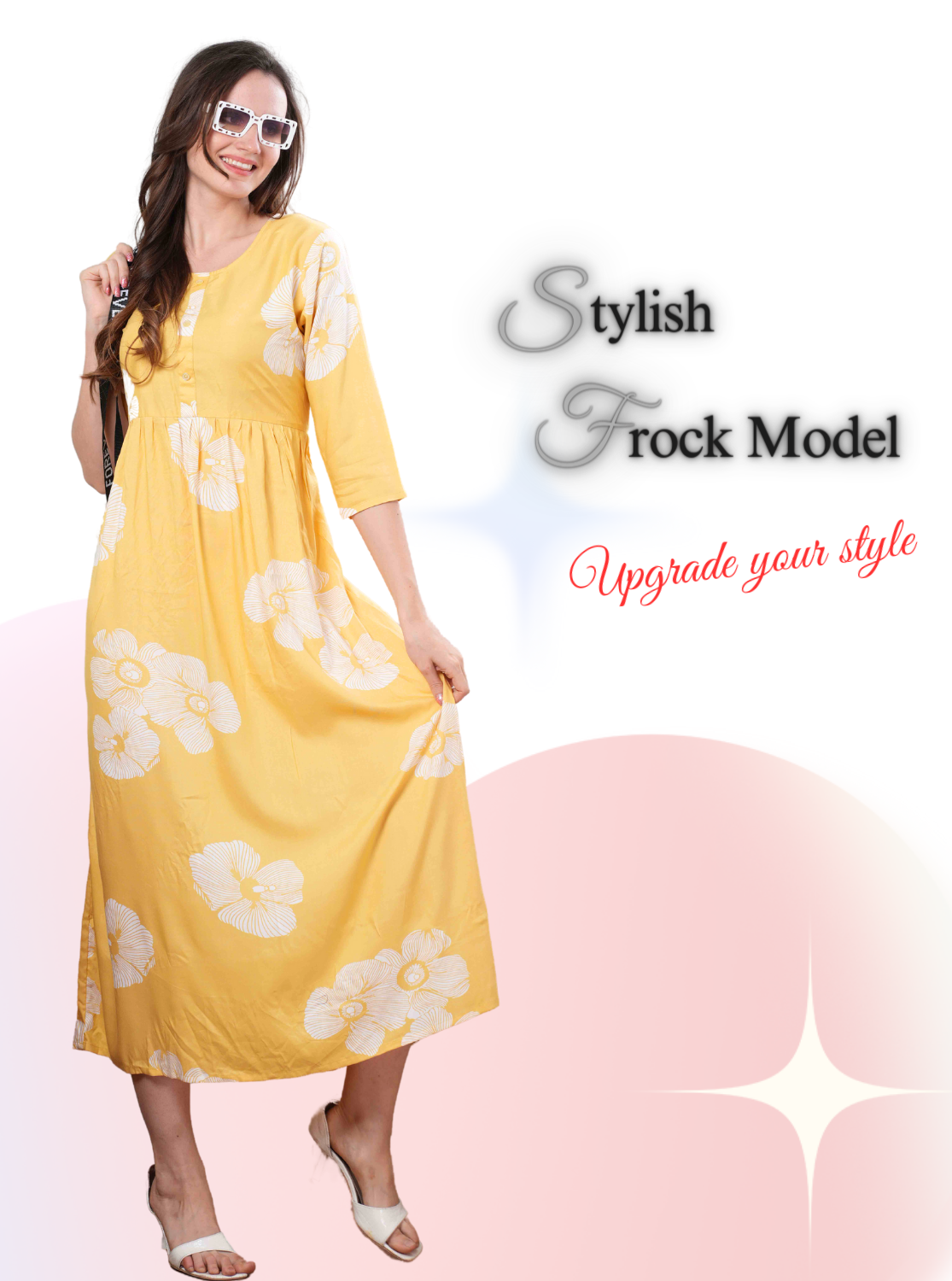 New Arrivals ONLY MINE Premium Rayon FROCK Model Pleated Nighties - Style 3/4 Length Sleeve | Soft & Smooth Cloths | Stylish Look | Perfect Nightdress for Trendy Women's