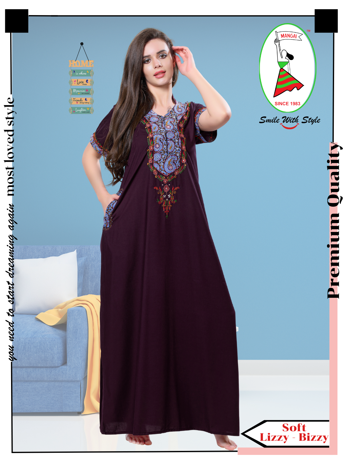 MANGAI Premium KARACHI Embroidery Nighties | Beautiful Embroidery Design's | Branded Quality | Half Sleeve | Regular Model | Stylish Nightdress for Women (KEM)