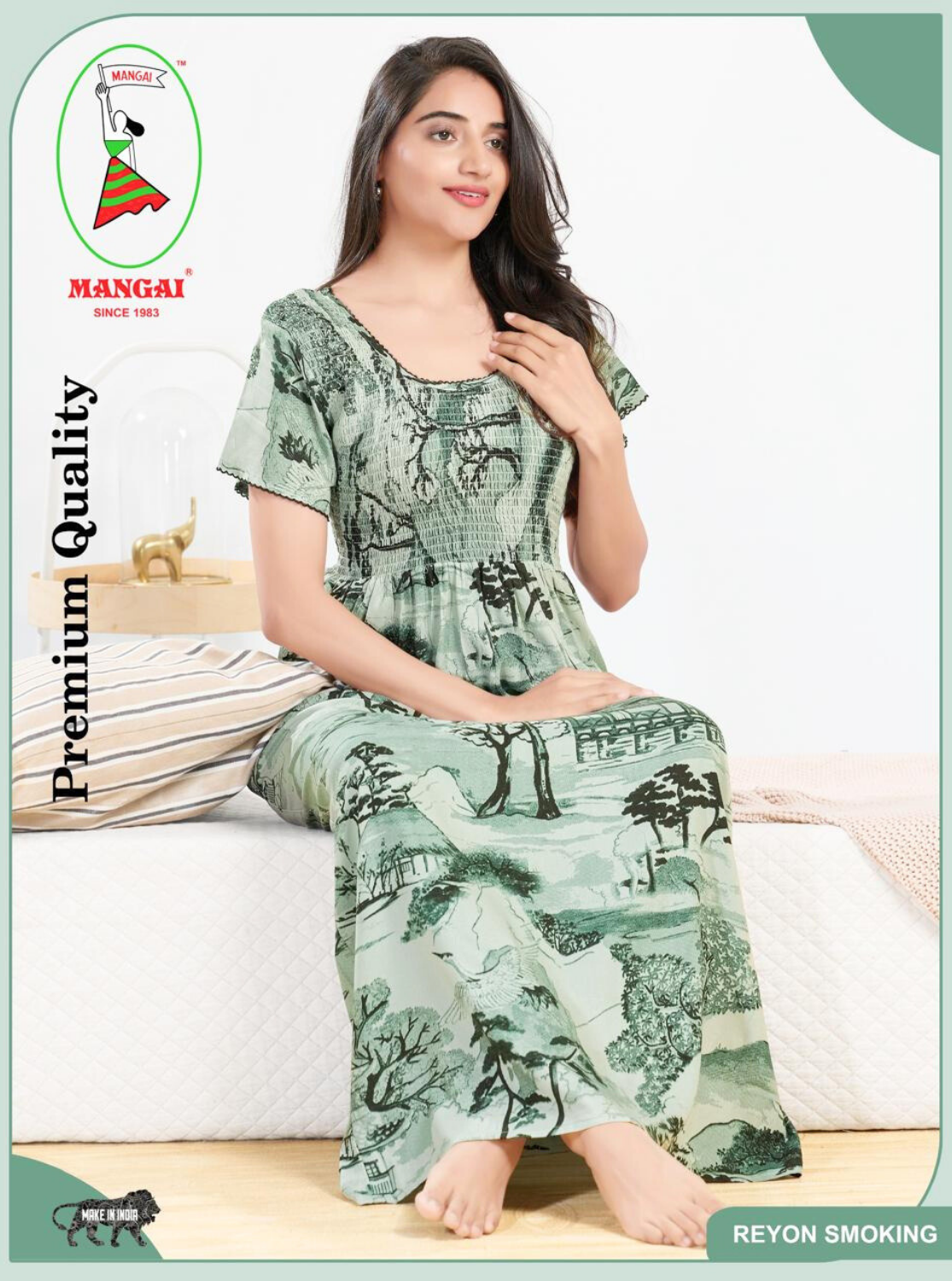 MANGAI RAYON Smocking Nighty | Beautiful Pleated Design | Side Pocket | Stylish Nighty for Trendy Women's | Your Perfect Nightwear Collection's (SRN)