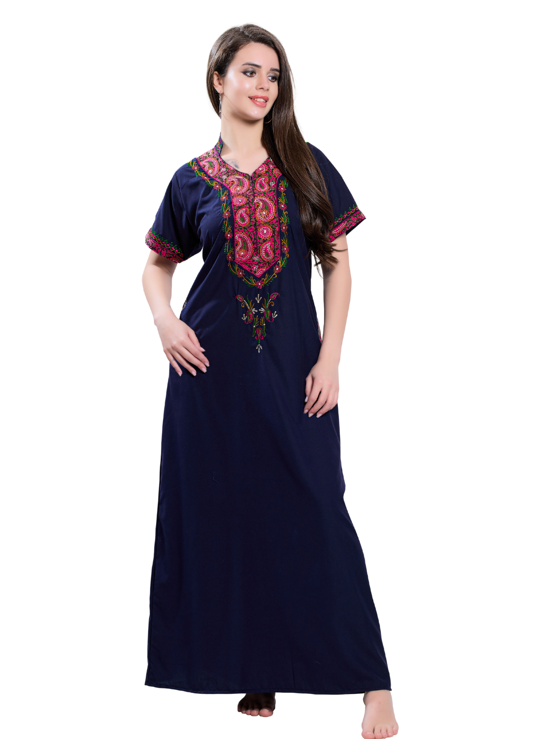 MANGAI Premium KARACHI Embroidery Nighties | Beautiful Embroidery Design's | Branded Quality | Half Sleeve | Regular Model | Stylish Nightdress for Women (KEM)