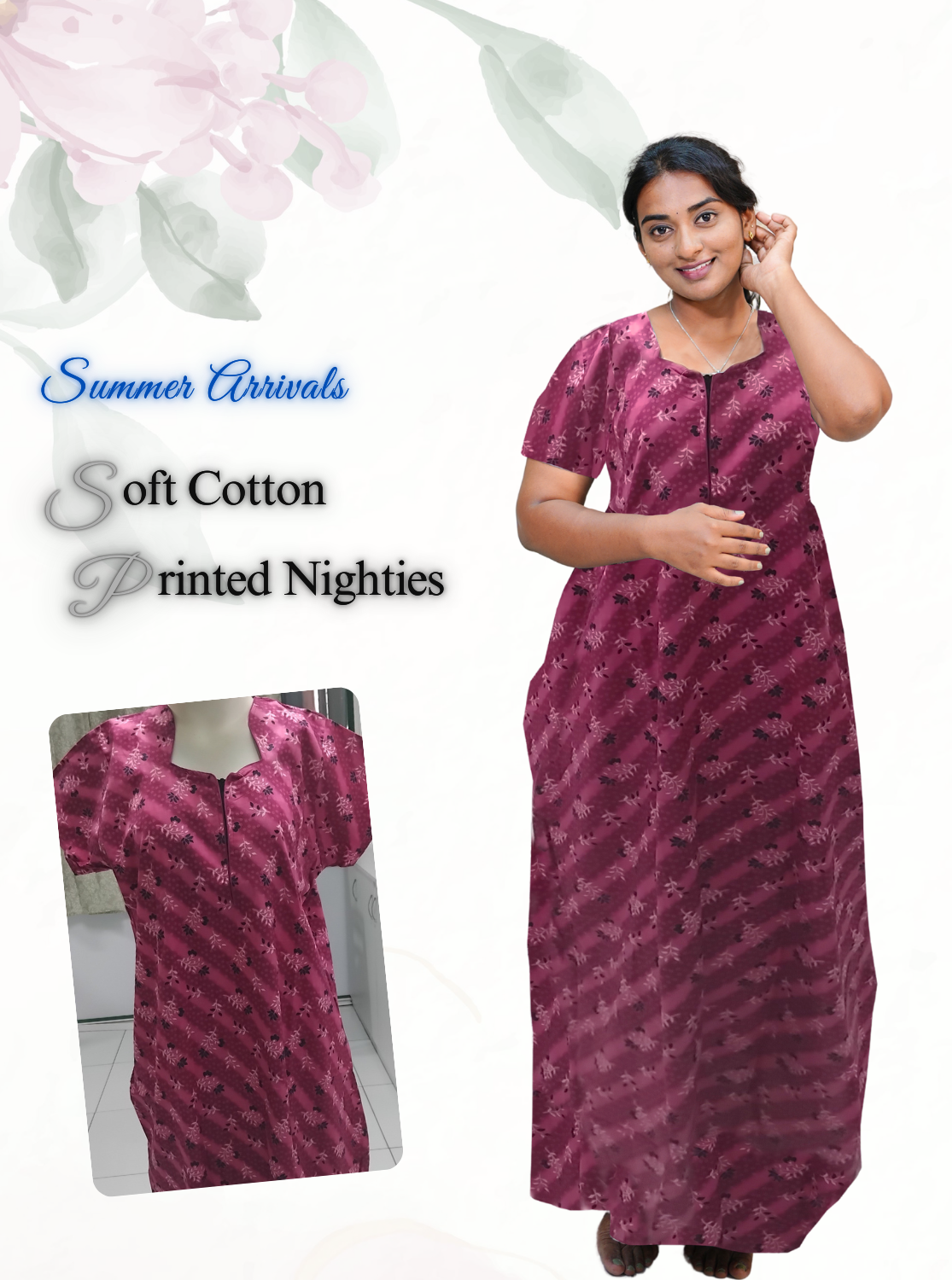 MANGAI Daily Wear Casual Comfort Fit Cotton Printed Nighties | Zipless Closed Model |Summer Arrival's for Trendy Women's (VNM)