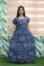 MANGAI New Alpine 3 Layer Frock for Women | Stylish Double Layer Sleeve Nighty with Fancy Neck | Back Tie Rope & Side Pocket | Flared Bottom Full Length Modern Nightwear (AFK)