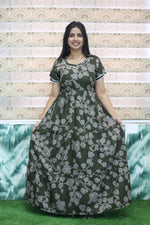 MANGAI New Alpine 3 Layer Frock for Women | Stylish Double Layer Sleeve Nighty with Fancy Neck | Back Tie Rope & Side Pocket | Flared Bottom Full Length Modern Nightwear (AFK)