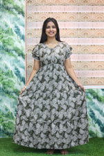 MANGAI New Alpine 3 Layer Frock for Women | Stylish Double Layer Sleeve Nighty with Fancy Neck | Back Tie Rope & Side Pocket | Flared Bottom Full Length Modern Nightwear (AFK)