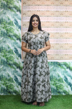 MANGAI New Alpine 3 Layer Frock for Women | Stylish Double Layer Sleeve Nighty with Fancy Neck | Back Tie Rope & Side Pocket | Flared Bottom Full Length Modern Nightwear (AFK)