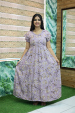 MANGAI New Alpine 3 Layer Frock for Women | Stylish Double Layer Sleeve Nighty with Fancy Neck | Back Tie Rope & Side Pocket | Flared Bottom Full Length Modern Nightwear (AFK)