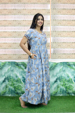 MANGAI New Alpine 3 Layer Frock for Women | Stylish Double Layer Sleeve Nighty with Fancy Neck | Back Tie Rope & Side Pocket | Flared Bottom Full Length Modern Nightwear (AFK)