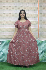 MANGAI New Alpine 3 Layer Frock for Women | Stylish Double Layer Sleeve Nighty with Fancy Neck | Back Tie Rope & Side Pocket | Flared Bottom Full Length Modern Nightwear (AFK)