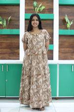 MANGAI New Alpine 3 Layer Frock for Women | Stylish Double Layer Sleeve Nighty with Fancy Neck | Back Tie Rope & Side Pocket | Flared Bottom Full Length Modern Nightwear (AFK)