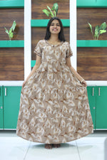 MANGAI New Alpine 3 Layer Frock for Women | Stylish Double Layer Sleeve Nighty with Fancy Neck | Back Tie Rope & Side Pocket | Flared Bottom Full Length Modern Nightwear (AFK)