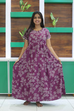 MANGAI New Alpine 3 Layer Frock for Women | Stylish Double Layer Sleeve Nighty with Fancy Neck | Back Tie Rope & Side Pocket | Flared Bottom Full Length Modern Nightwear (AFK)