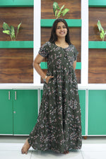 MANGAI New Alpine 3 Layer Frock for Women | Stylish Double Layer Sleeve Nighty with Fancy Neck | Back Tie Rope & Side Pocket | Flared Bottom Full Length Modern Nightwear (AFK)