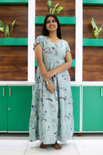 MANGAI New Alpine 3 Layer Frock for Women | Stylish Petal Sleeve Nighty with Fancy Neck | Back Tie Rope & Side Pocket | Flared Bottom Full Length Cozy Modern Nightwear (AFK)