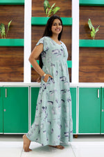 MANGAI New Alpine 3 Layer Frock for Women | Stylish Petal Sleeve Nighty with Fancy Neck | Back Tie Rope & Side Pocket | Flared Bottom Full Length Cozy Modern Nightwear (AFK)