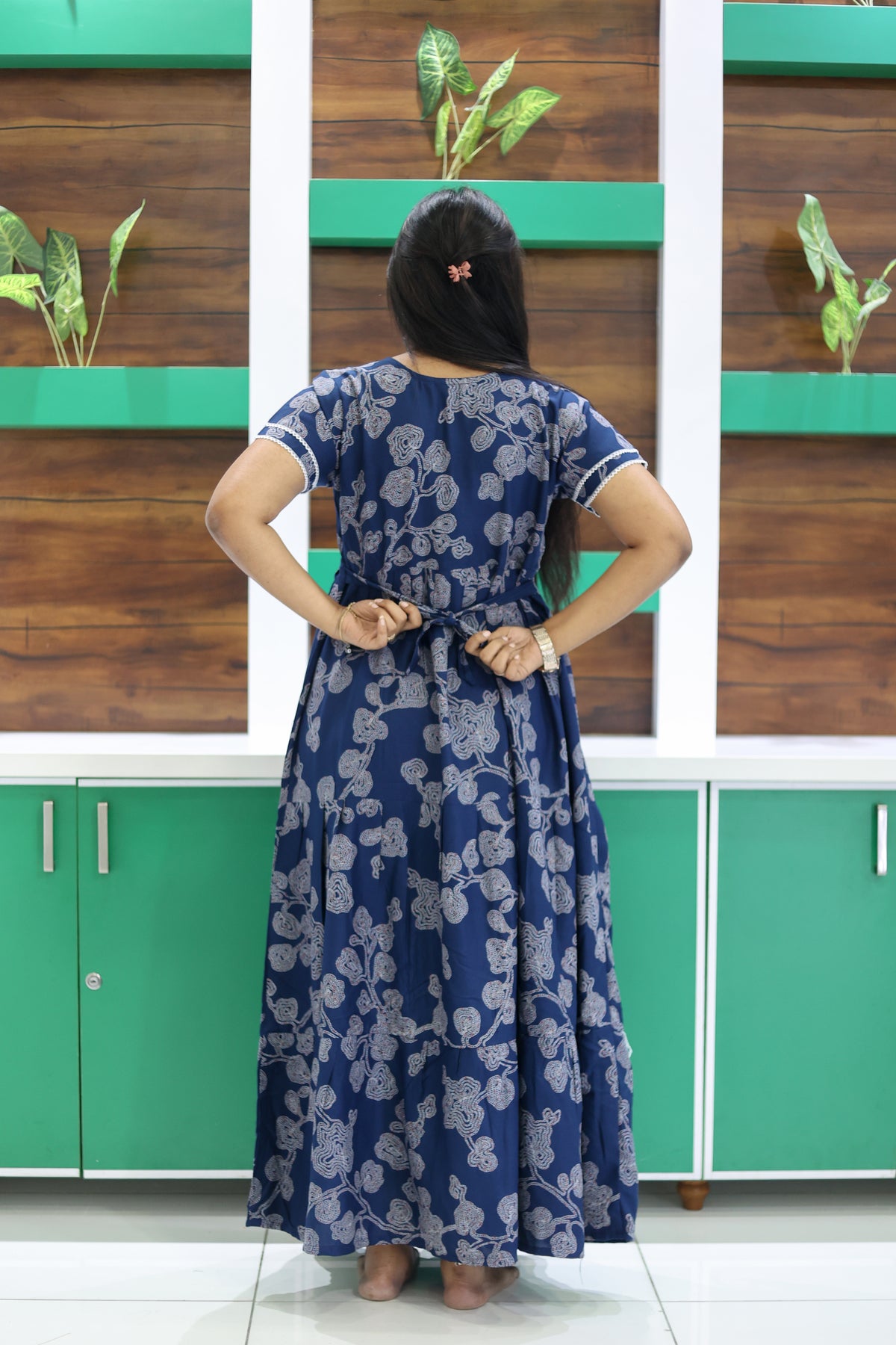 MANGAI New Alpine 3 Layer Frock for Women | Stylish Double Layer Sleeve Nighty with Fancy Neck | Back Tie Rope & Side Pocket | Flared Bottom Full Length Modern Nightwear (AFK)