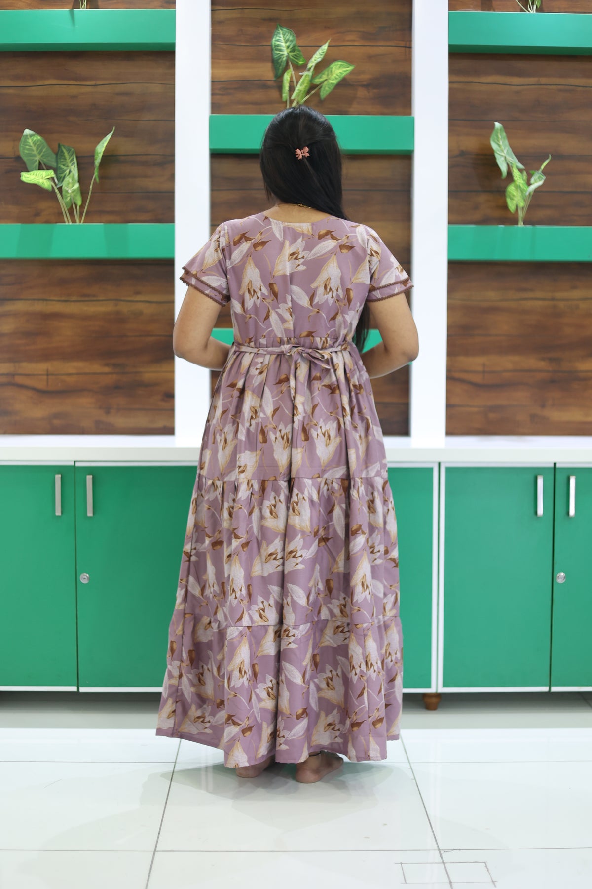 MANGAI New Alpine 3 Layer Frock for Women | Stylish Double Layer Sleeve Nighty with Fancy Neck | Back Tie Rope & Side Pocket | Flared Bottom Full Length Modern Nightwear (AFK)