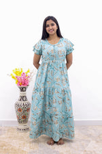 MANGAI New Alpine 3 Layer Frock for Women | Stylish Double Layer Sleeve Nighty with Fancy Neck | Back Tie Rope & Side Pocket | Flared Bottom Full Length Modern Nightwear (AFK)