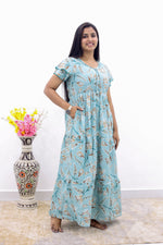 MANGAI New Alpine 3 Layer Frock for Women | Stylish Double Layer Sleeve Nighty with Fancy Neck | Back Tie Rope & Side Pocket | Flared Bottom Full Length Modern Nightwear (AFK)