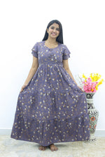 MANGAI New Alpine 3 Layer Frock for Women | Stylish Double Layer Sleeve Nighty with Fancy Neck | Back Tie Rope & Side Pocket | Flared Bottom Full Length Modern Nightwear (AFK)