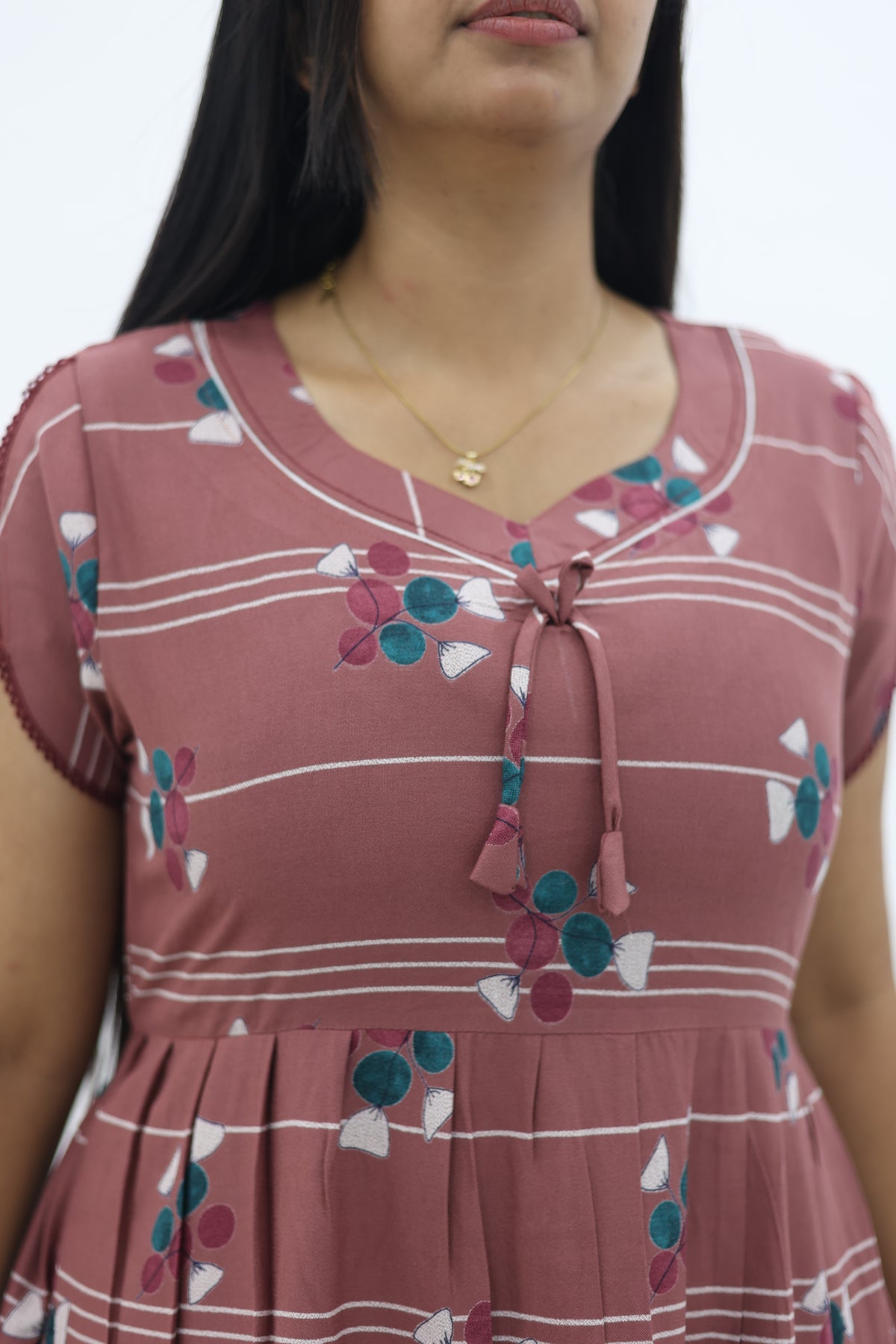 MANGAI New Alpine 3 Layer Frock for Women | Stylish Petal Sleeve Nighty with Fancy Neck | Back Tie Rope & Side Pocket | Flared Bottom Full Length Cozy Modern Nightwear (AFK)