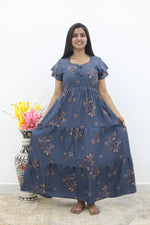 MANGAI New Alpine 3 Layer Frock for Women | Stylish Double Layer Sleeve Nighty with Fancy Neck | Back Tie Rope & Side Pocket | Flared Bottom Full Length Modern Nightwear (AFK)