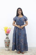 MANGAI New Alpine 3 Layer Frock for Women | Stylish Double Layer Sleeve Nighty with Fancy Neck | Back Tie Rope & Side Pocket | Flared Bottom Full Length Modern Nightwear (AFK)