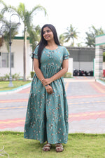 MANGAI New Alpine 3 Layer Frock for Women | Stylish Double Layer Sleeve Nighty with Fancy Neck | Back Tie Rope & Side Pocket | Flared Bottom Full Length Modern Nightwear (AFK)