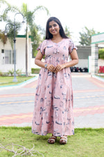 MANGAI New Alpine 3 Layer Frock for Women | Stylish Petal Sleeve Nighty with Fancy Neck | Back Tie Rope & Side Pocket | Flared Bottom Full Length Cozy Modern Nightwear (AFK)