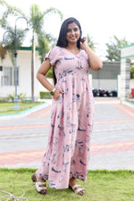 MANGAI New Alpine 3 Layer Frock for Women | Stylish Petal Sleeve Nighty with Fancy Neck | Back Tie Rope & Side Pocket | Flared Bottom Full Length Cozy Modern Nightwear (AFK)