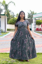 MANGAI New Alpine 3 Layer Frock for Women | Stylish Double Layer Sleeve Nighty with Fancy Neck | Back Tie Rope & Side Pocket | Flared Bottom Full Length Modern Nightwear (AFK)