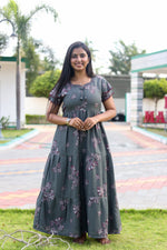 MANGAI New Alpine 3 Layer Frock for Women | Stylish Double Layer Sleeve Nighty with Fancy Neck | Back Tie Rope & Side Pocket | Flared Bottom Full Length Modern Nightwear (AFK)