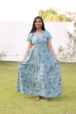 MANGAI New Alpine 3 Layer Frock for Women | Stylish Petal Sleeve Nighty with Fancy Neck | Back Tie Rope & Side Pocket | Flared Bottom Full Length Cozy Modern Nightwear (AFK)