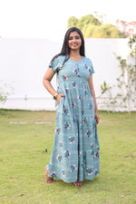 MANGAI New Alpine 3 Layer Frock for Women | Stylish Petal Sleeve Nighty with Fancy Neck | Back Tie Rope & Side Pocket | Flared Bottom Full Length Cozy Modern Nightwear (AFK)