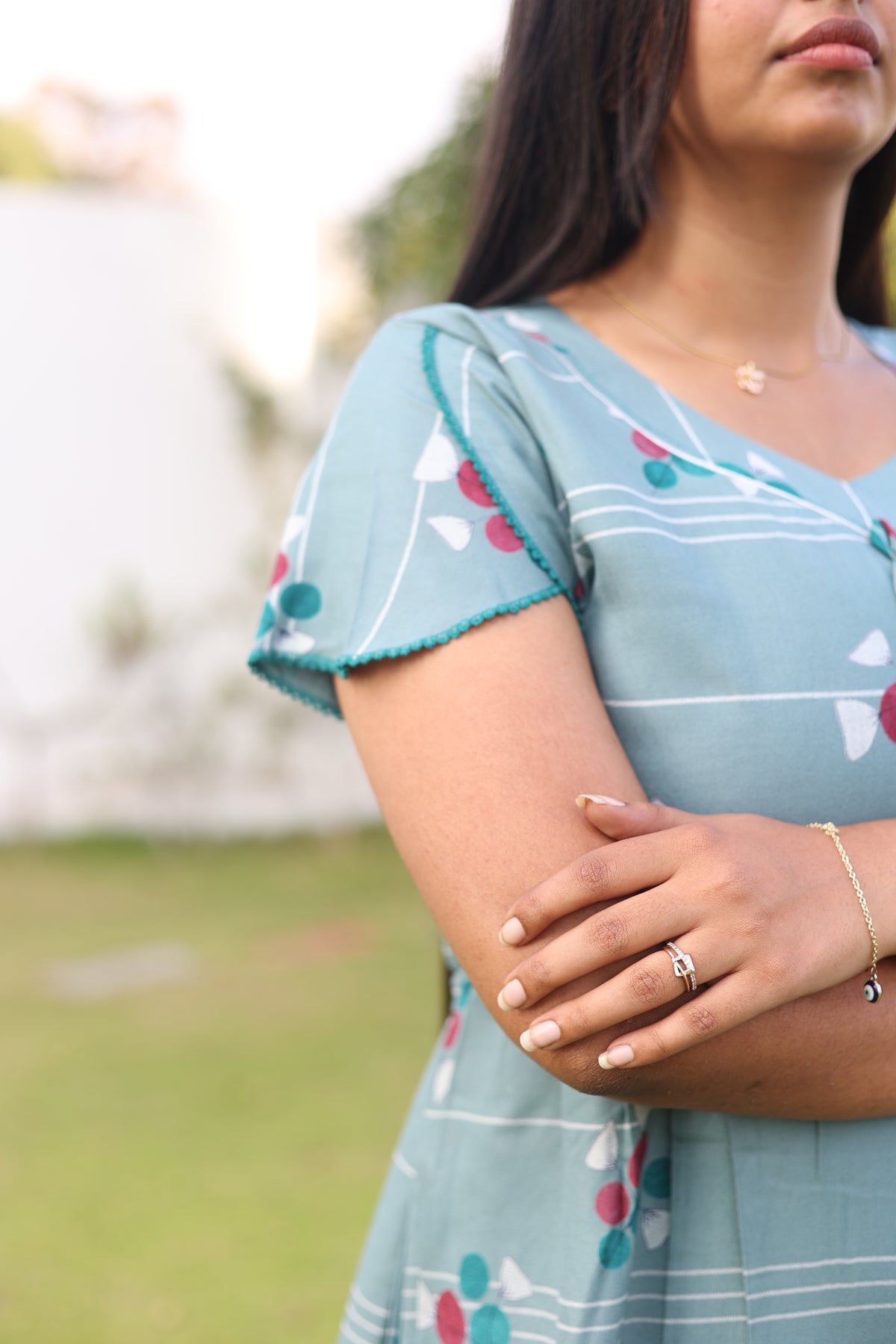 MANGAI New Alpine 3 Layer Frock for Women | Stylish Petal Sleeve Nighty with Fancy Neck | Back Tie Rope & Side Pocket | Flared Bottom Full Length Cozy Modern Nightwear (AFK)