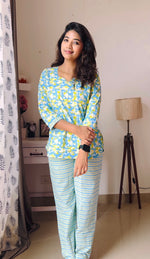 MANGAI Premium Cotton Printed Cambric Night Suits | Stylish Print's All Over | Top & Bottom Set | 3/4 Sleeve | Trendy Night Suits for Stylish Women's (CMNS)