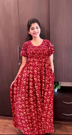 Crush Smocking Nighties for Stylish Women | Soft wrinkled texture Smocking Model | Rounded neck with Side Pocket | Daily wear Nighties for trendy women (PPL)