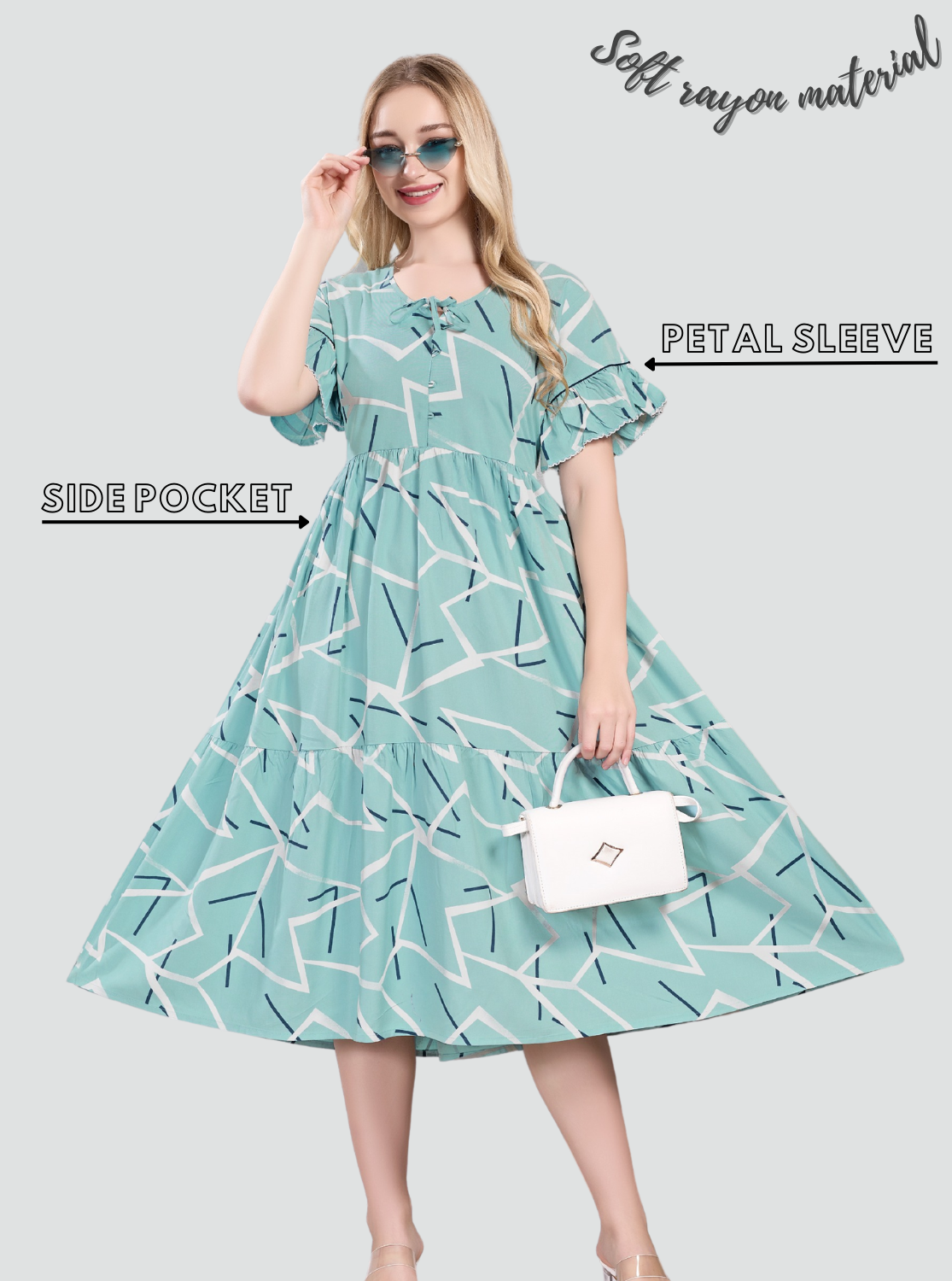 Rayon MAXI FROCK Model Nighties | Fancy Petal Sleeve | Fancy Neck & Side Pocket | Pleated Frock MAXI Style | Trendy Collection's for Stylish Women & Teenage Girl (PSG-H)