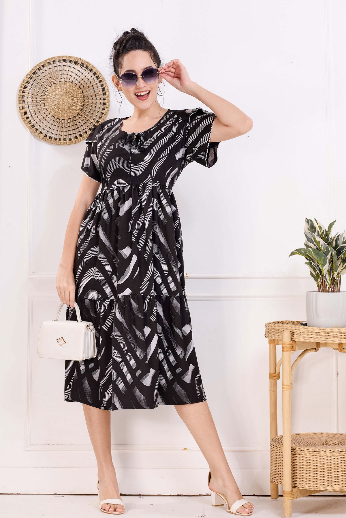 Rayon MAXI FROCK Model Nighties | Fancy Petal Sleeve | Fancy Neck & Side Pocket | Pleated Frock MAXI Style | Trendy Collection's for Stylish Women & Teenage Girl (FSF)