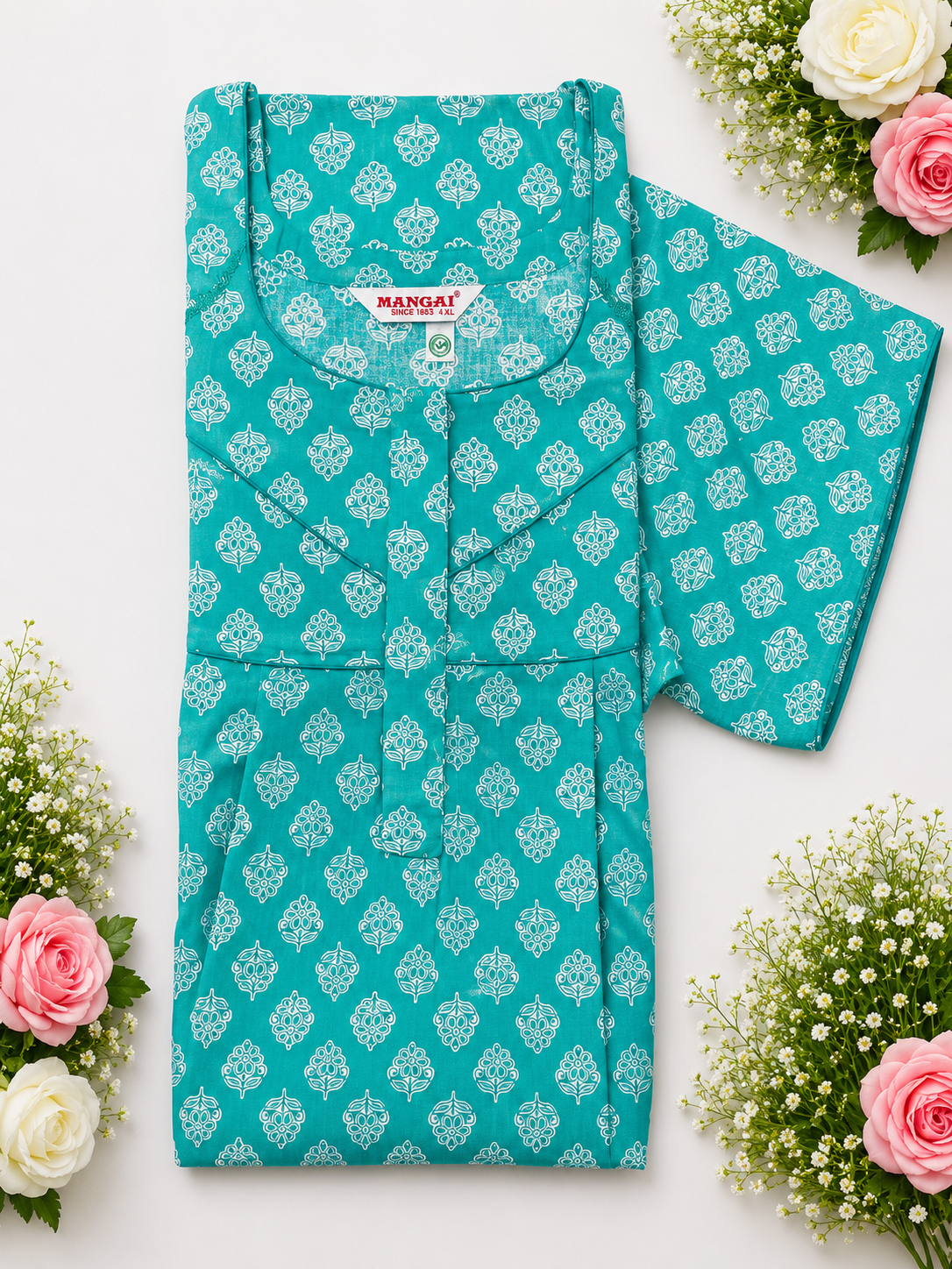 MANGAI Cotton Printed Pleated Model Half Sleeve 5XL Size Nighties for Stylish Women's (5PZ)