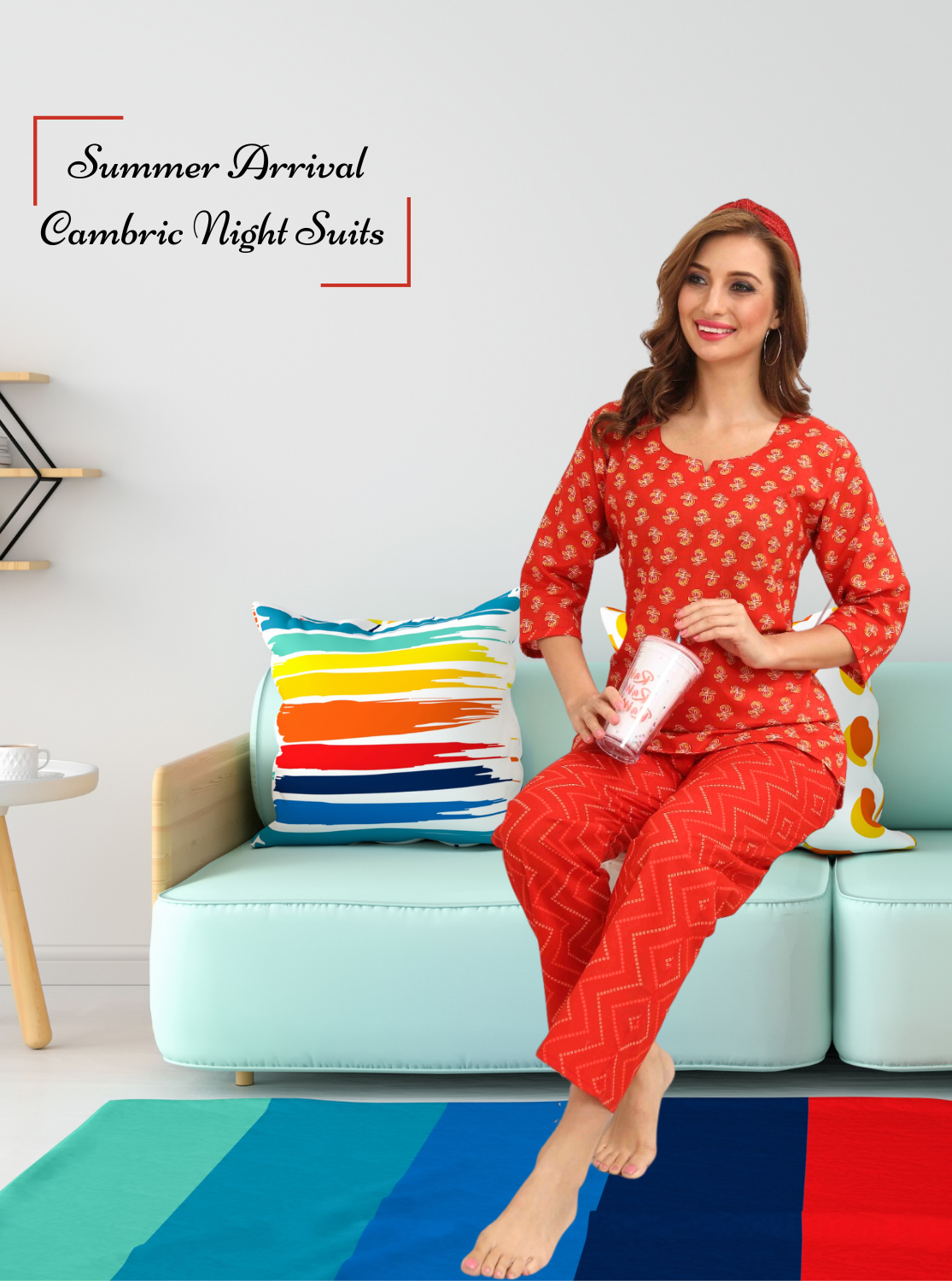 Only Mine Latest Collection Cambric Night Suits- Stylish Printed Top & Bottom Set for Trendy Women's