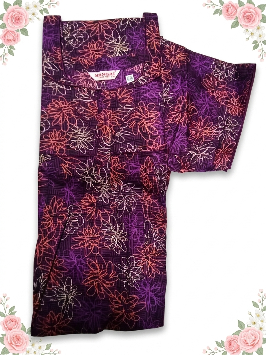 MANGAI Cotton Printed Pleated Model Half Sleeve 5XL Size Nighties withFancy Neck | With Side Pocket (5PZ)
