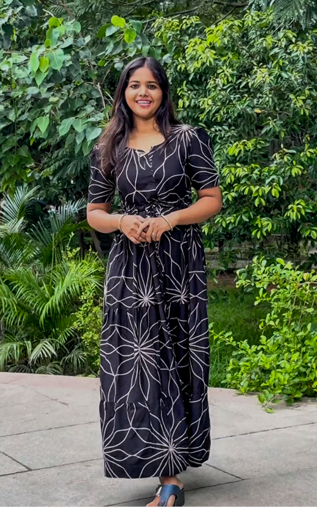 Stylish Arrivals Rayon Gathering Frock Model Night Gown's | Front Adjustable Gathering Style Rope Rope | Puff Sleeve | Trending Collection's for Stylish Women's (FKG)