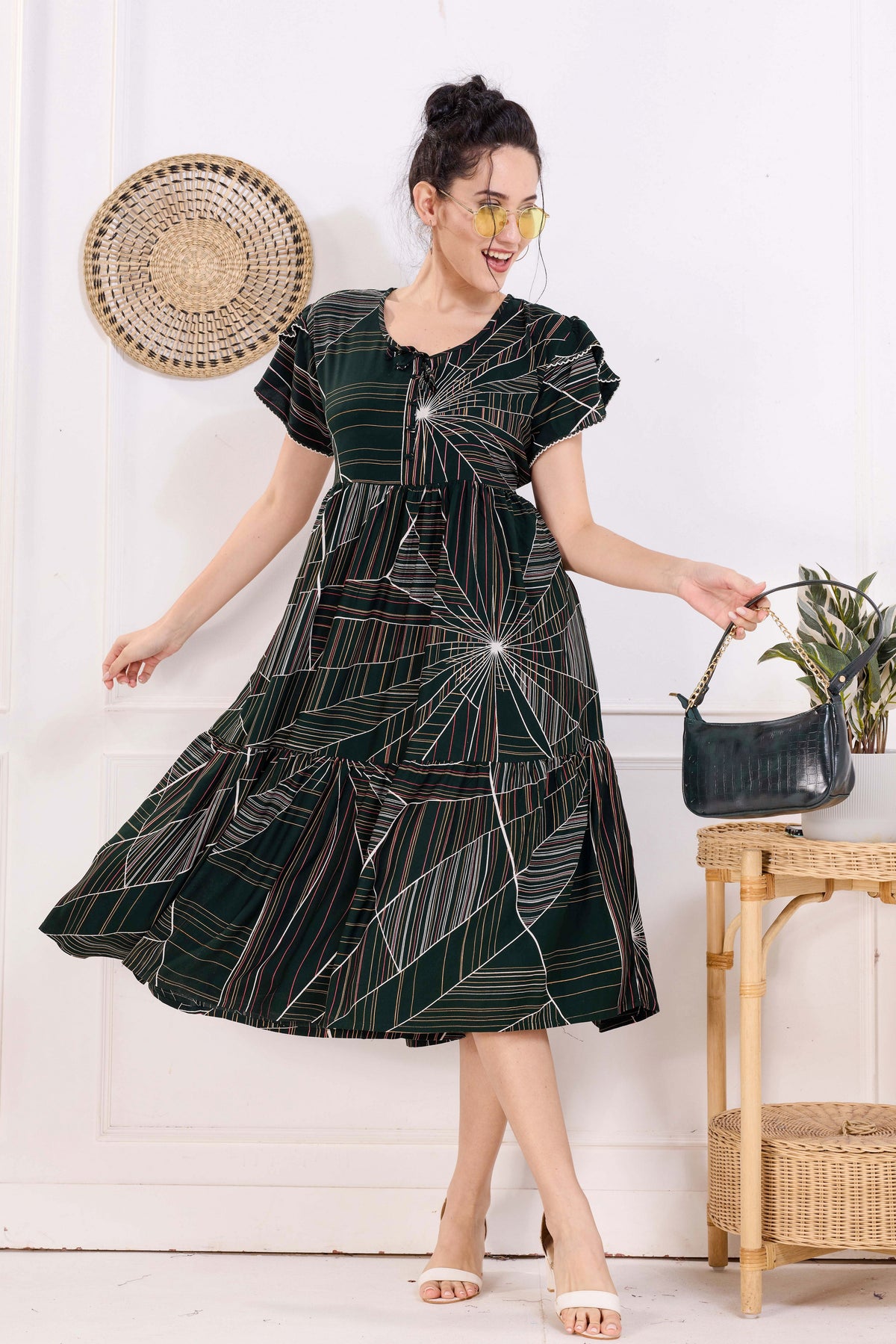 Rayon MAXI FROCK Model Nighties | Fancy Petal Sleeve | Fancy Neck & Side Pocket | Pleated Frock MAXI Style | Trendy Collection's for Stylish Women & Teenage Girl (FSF)