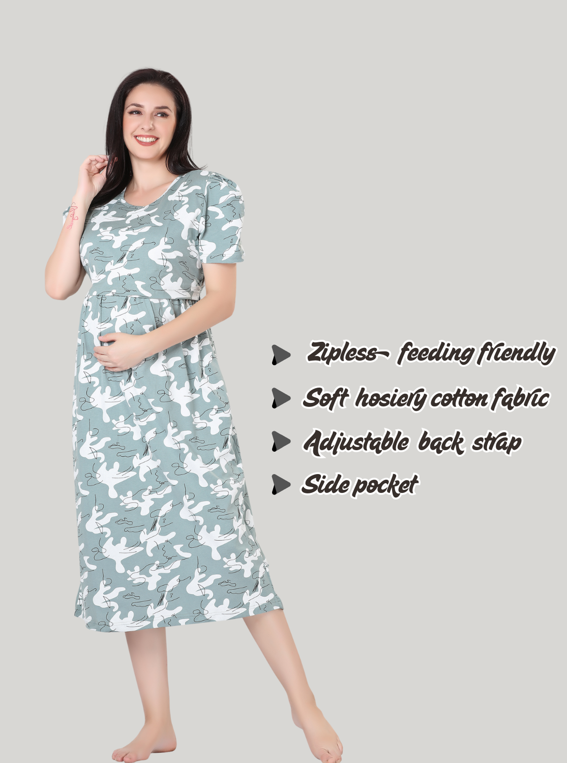 New HOSIERY Cotton Zipless Feeding Wear | Fancy Sleeve with Round Neck | Flap Open Zipless Feeding wear for Pregnancy Women (MHG)
