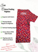 MANGAI Cotton Straight Zip Feeding Nighty |Post Pregnancy | Comfort and Style | Pleated Model | Soft Cotton Feeding Nighties (STF)
