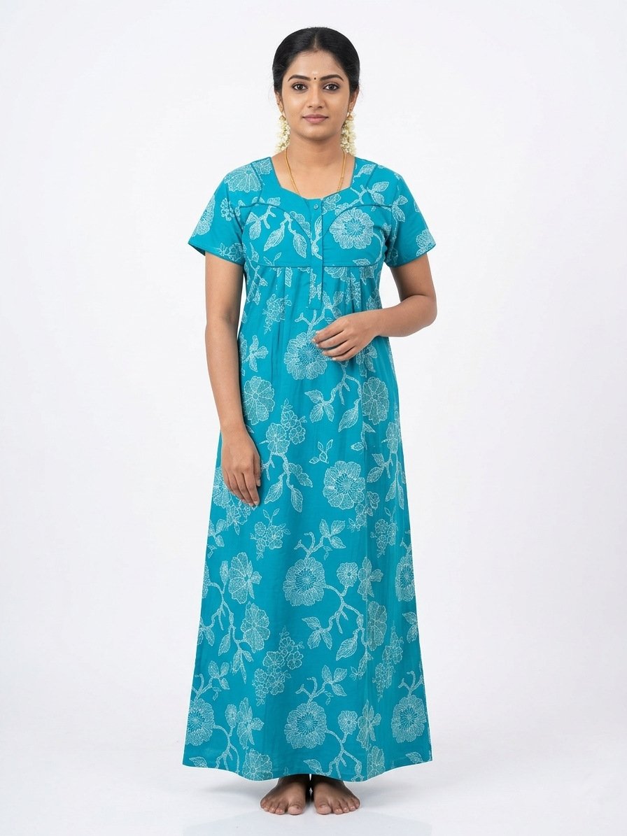 MANGAI Premium Cotton Printed Pleated Model Half Sleeve 4XL Size Nighties - Fancy Neck | With Side Pocket |Shrinkage Free Nighties | Trendy Collection's for Stylish Women's (4PZ)