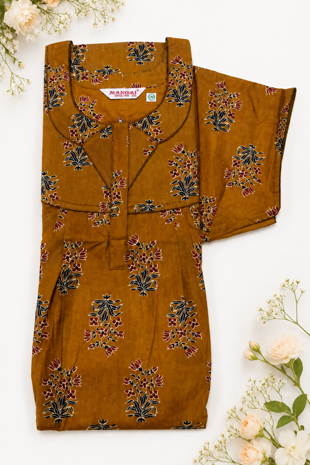 MANGAI Cotton Printed Pleated Model Half Sleeve 3XL Size Nighties (3PZ)